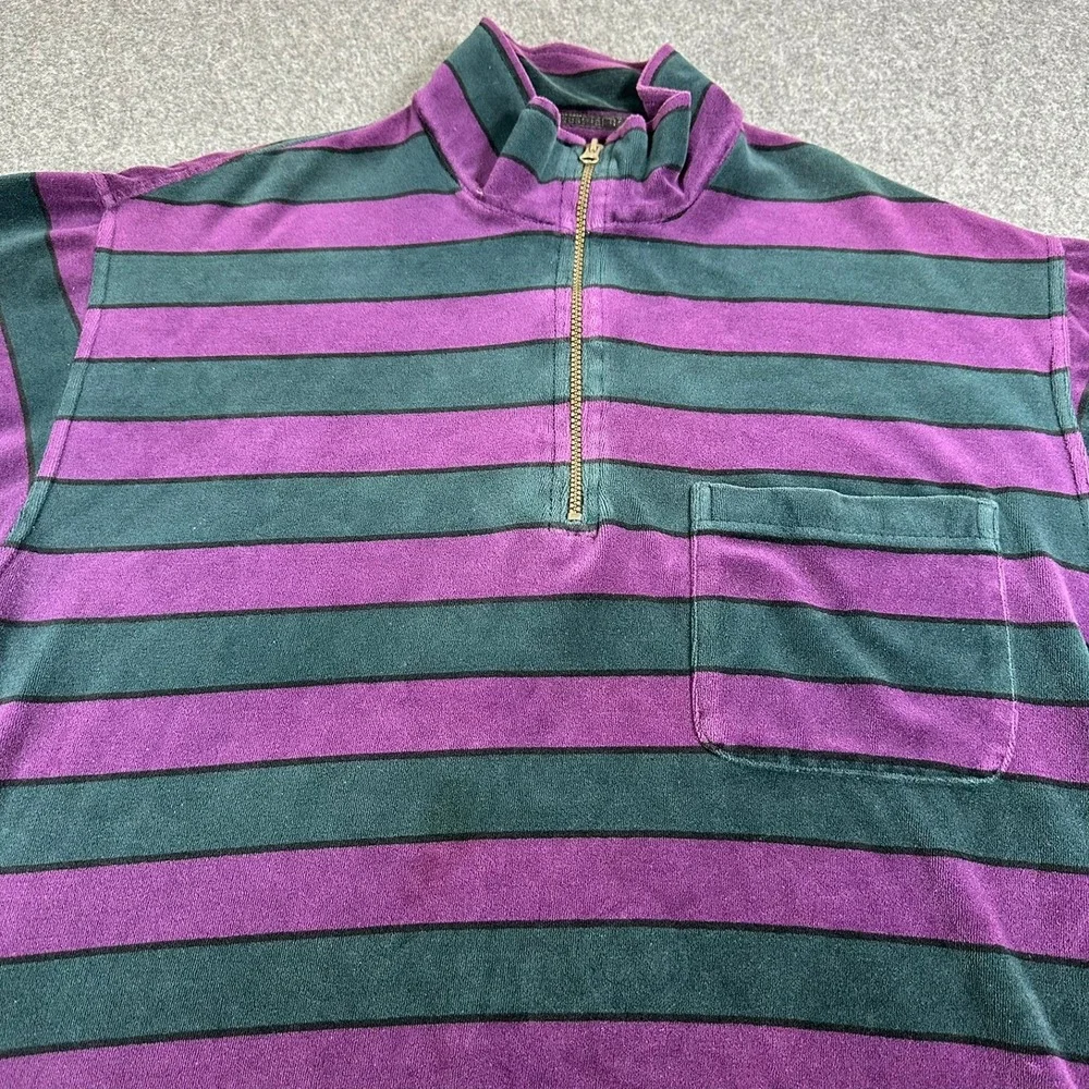 VTG INDUSTRIAL RAGS Men's XXL 1/4 Zip Pullover Shirt Purple Green Stripe Classic